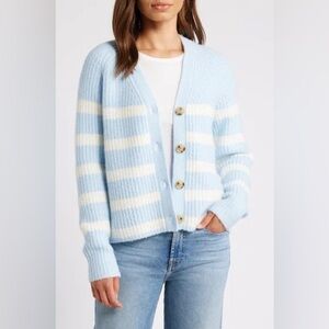 CASLON WEEKEND CARDIGAN IN BLUE- IVORY CLOUD CLEO STRIPE